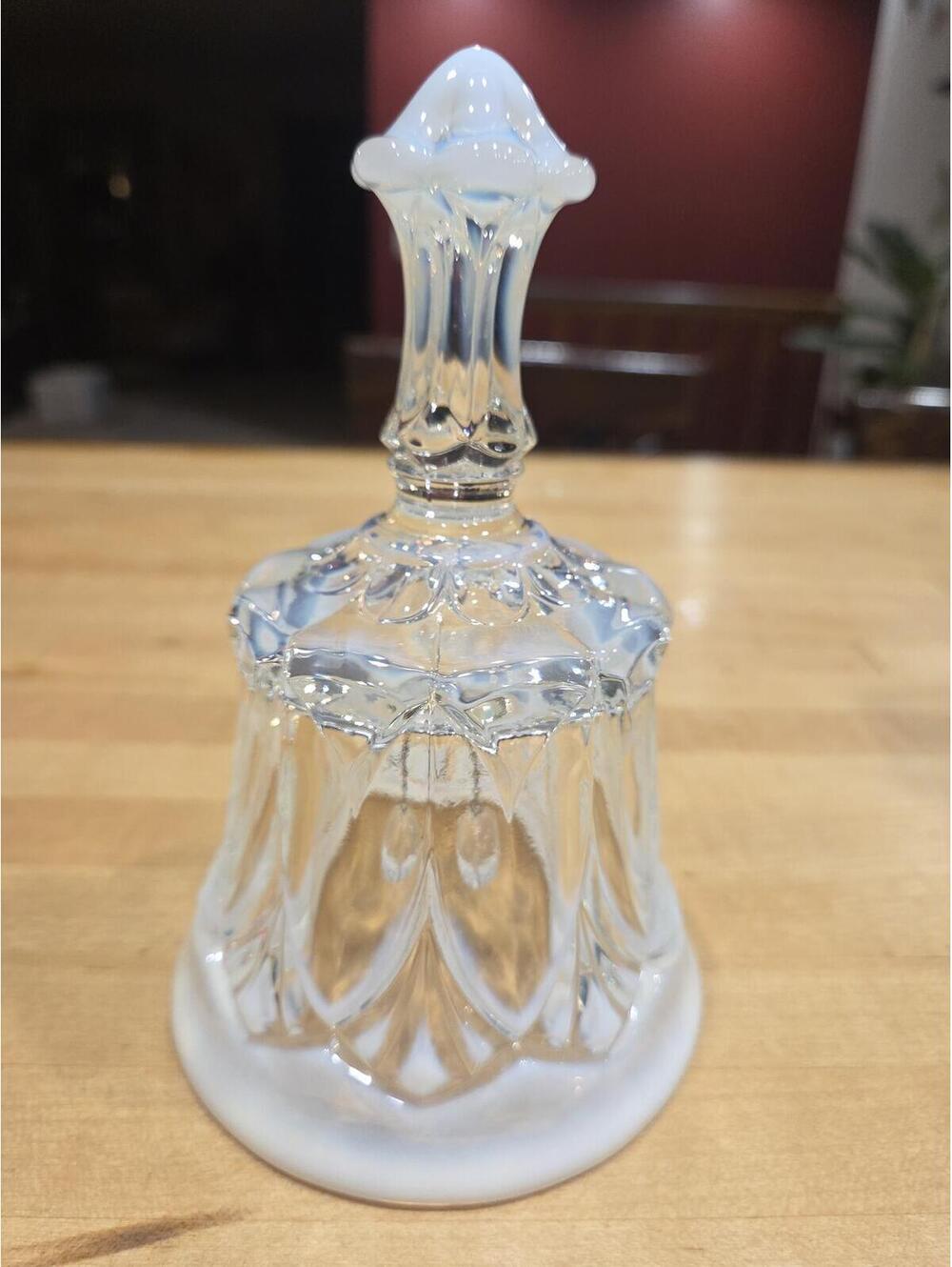 Vintage Fenton White Opalescent Glass Bell Whitton Pattern West Virginia 6.5"